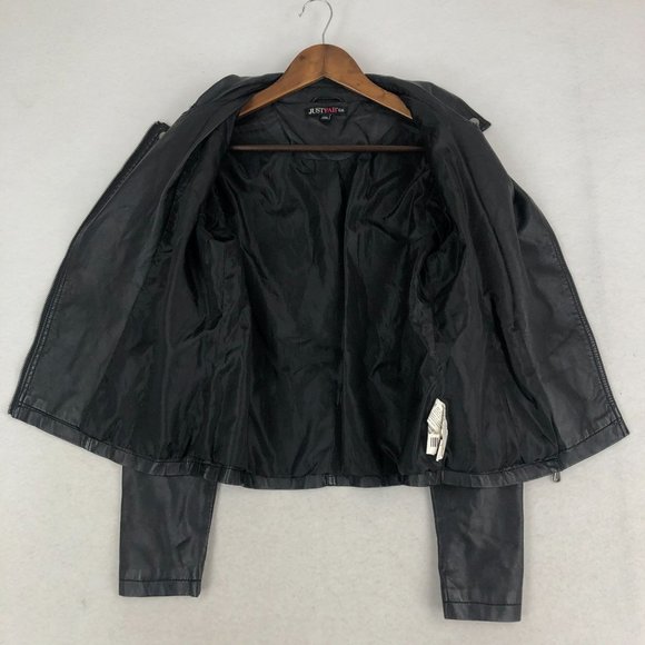 Just Fab Women's Size Small Black Faux Leather Full Zip Long Sleeve Moto Jacket - Picture 8 of 13